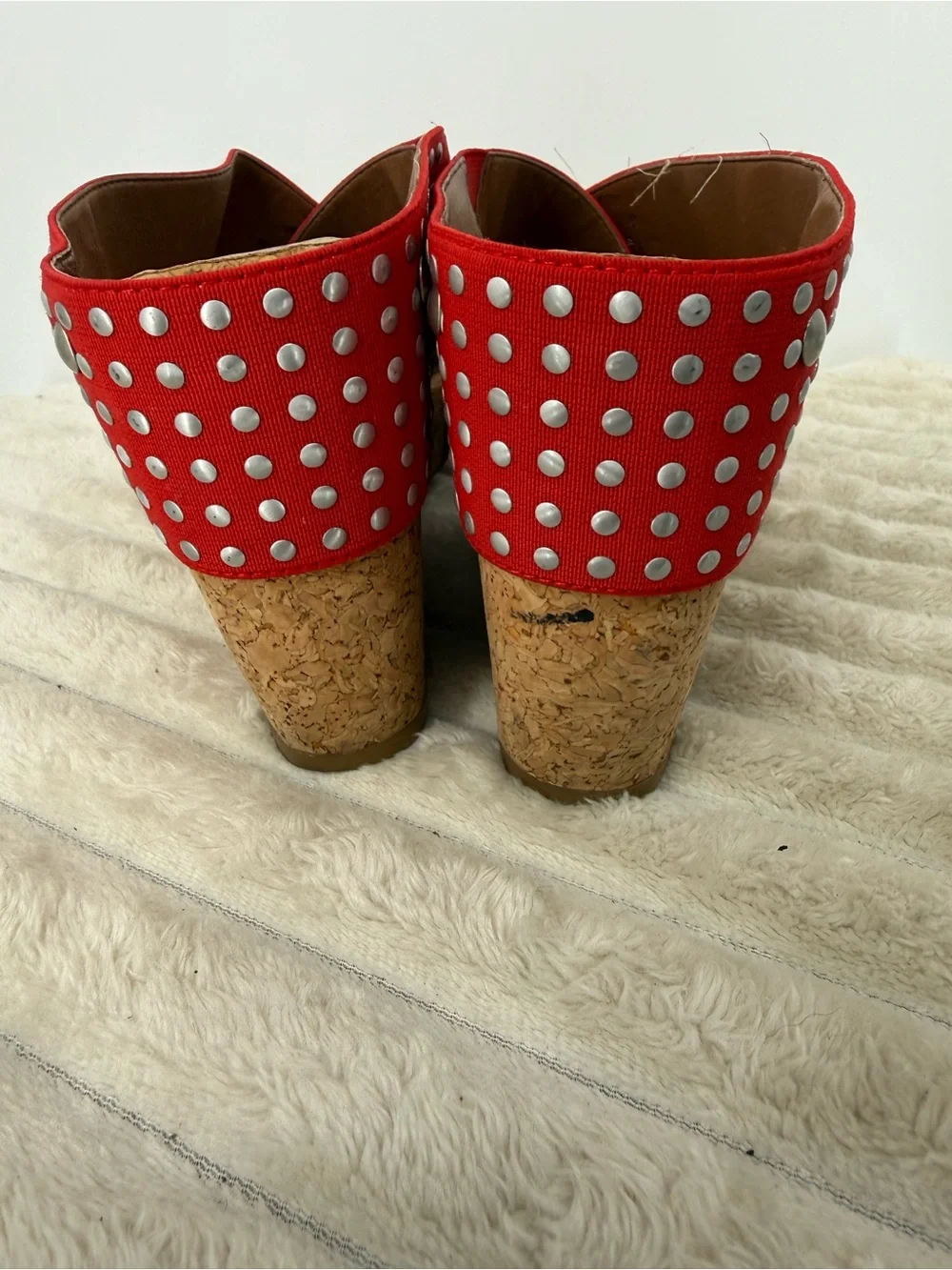 Lucky Brand Red Studded Cork Wedge Sandals for Women size 9